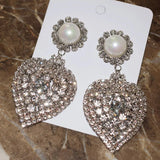 Rhinestone Heart Pendant Earrings Women Jewelry Show Accessories
