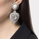 Rhinestone Heart Pendant Earrings Women Jewelry Show Accessories