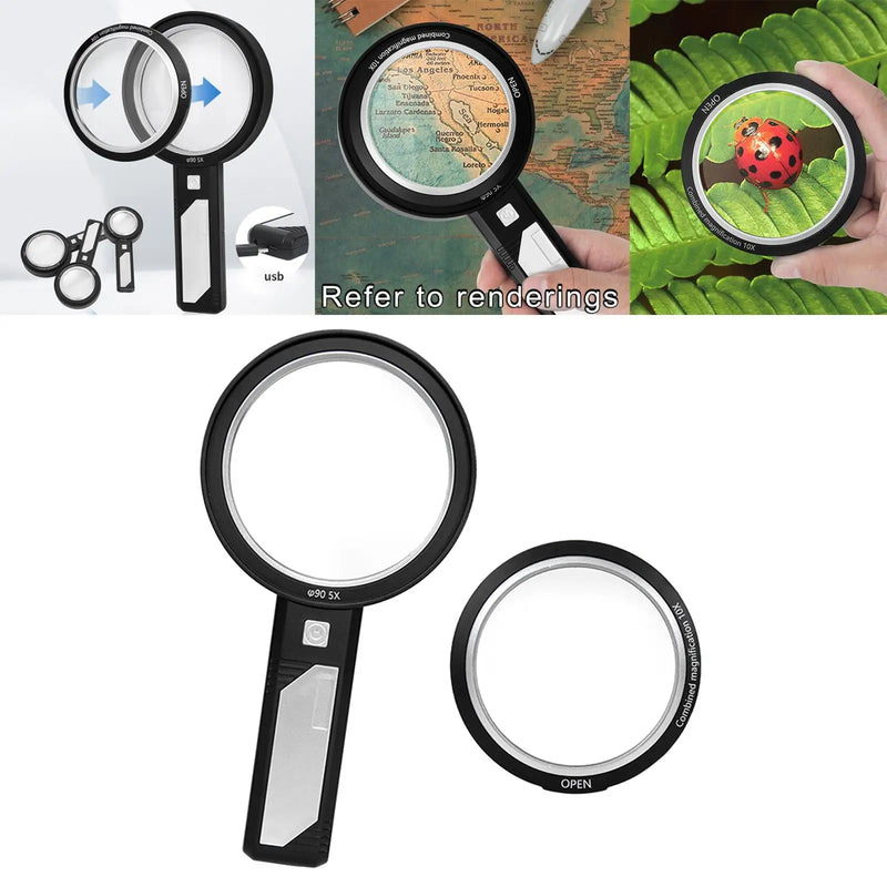 Magnifying Glass with Light 6 LED and 2 Lens LED Illuminated Magnifier