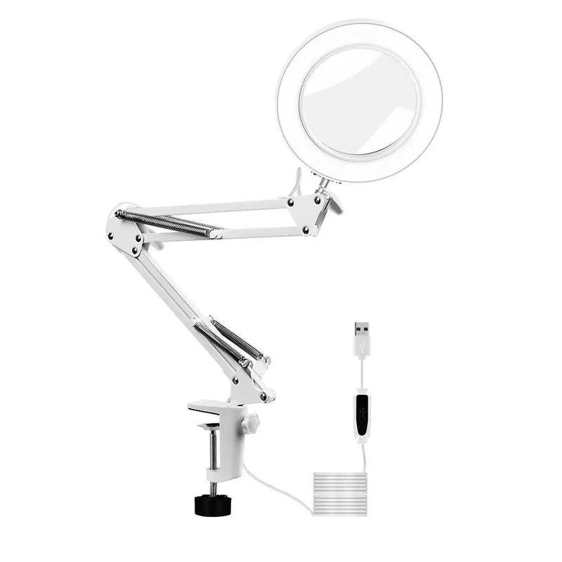 Desk Light Magnifying Glass with Swivel Arm, Clamp onto Table
