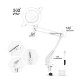 Desk Light Magnifying Glass with Swivel Arm, Clamp onto Table