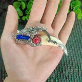 Hand Carved Antique Silver Inlaid Boar Tooth Dog Teeth Paws Necklace Pendant