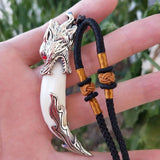 Hand Carved Tibetan Silver Inlaid Boar Tooth Necklace Pendant