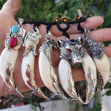 Hand Carved Tibetan Silver Inlaid Boar Tooth Necklace Pendant