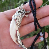 Hand Carved Tibetan Silver Inlaid Boar Tooth Necklace Pendant