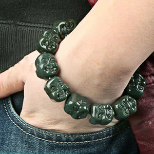 Hand Carved He Tian Cyan Jade Buddha Head Bracelet Men Bangles