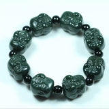 Hand Carved He Tian Cyan Jade Buddha Head Bracelet Men Bangles