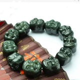 Hand Carved He Tian Cyan Jade Buddha Head Bracelet Men Bangles