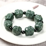 Hand Carved He Tian Cyan Jade Buddha Head Bracelet Men Bangles