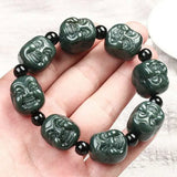Hand Carved He Tian Cyan Jade Buddha Head Bracelet Men Bangles
