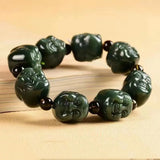 Hand Carved He Tian Cyan Jade Buddha Head Bracelet Men Bangles