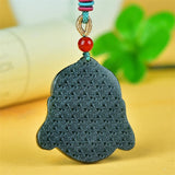 He Tian Cyan Jade Buddha Head Necklace Pendant Carved by Hand