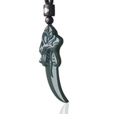Hand Carved He Tian Cyan Jade Wolf Tooth Necklace Pendant