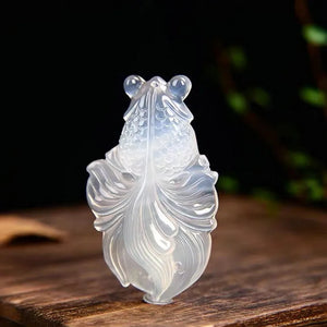 Hand Carved Jade Agate Goldfish Necklace Pendant