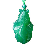 Hand Carved Jade Agate Goldfish Necklace Pendant