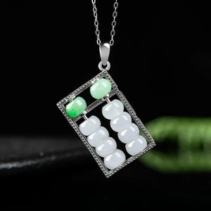 Hand Carved Jade Silver Inlaid Lucky Abacus Necklace Pendant