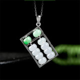 Hand Carved Jade Silver Inlaid Lucky Abacus Necklace Pendant