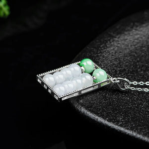 Hand Carved Jade Silver Inlaid Lucky Abacus Necklace Pendant