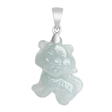 Hand Carved Jade Silver Inlay Zodiac Tiger Emerald Necklace Pendant