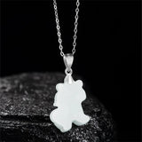 Hand Carved Jade Silver Inlay Zodiac Tiger Emerald Necklace Pendant