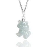 Hand Carved Jade Silver Inlay Zodiac Tiger Emerald Necklace Pendant