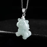 Hand Carved Jade Silver Inlay Zodiac Tiger Emerald Necklace Pendant