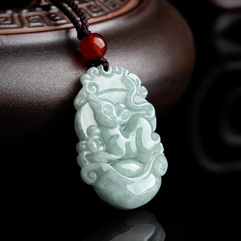 Hand Carved Jade Rat Zodiac Emerald Necklace Pendant