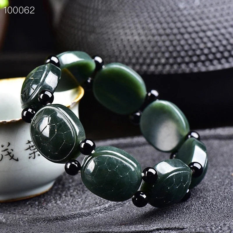 Cyan Jade Fushou Turtle Bracelet Bangles Charm Jewelry Men Women Couple Gift