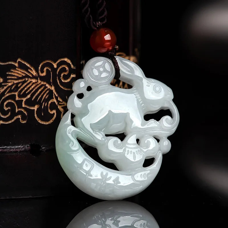 Jade Zodiac Rabbit Emerald Necklace Pendant
