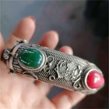 Red Green Jade Tibetan Silver Cuff Bracelet Charm Jewelry Bangles Women