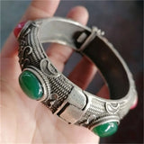 Red Green Jade Tibetan Silver Cuff Bracelet Charm Jewelry Bangles Women