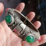 Red Green Jade Tibetan Silver Cuff Bracelet Charm Jewelry Bangles Women