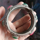 Red Green Jade Tibetan Silver Cuff Bracelet Charm Jewelry Bangles Women