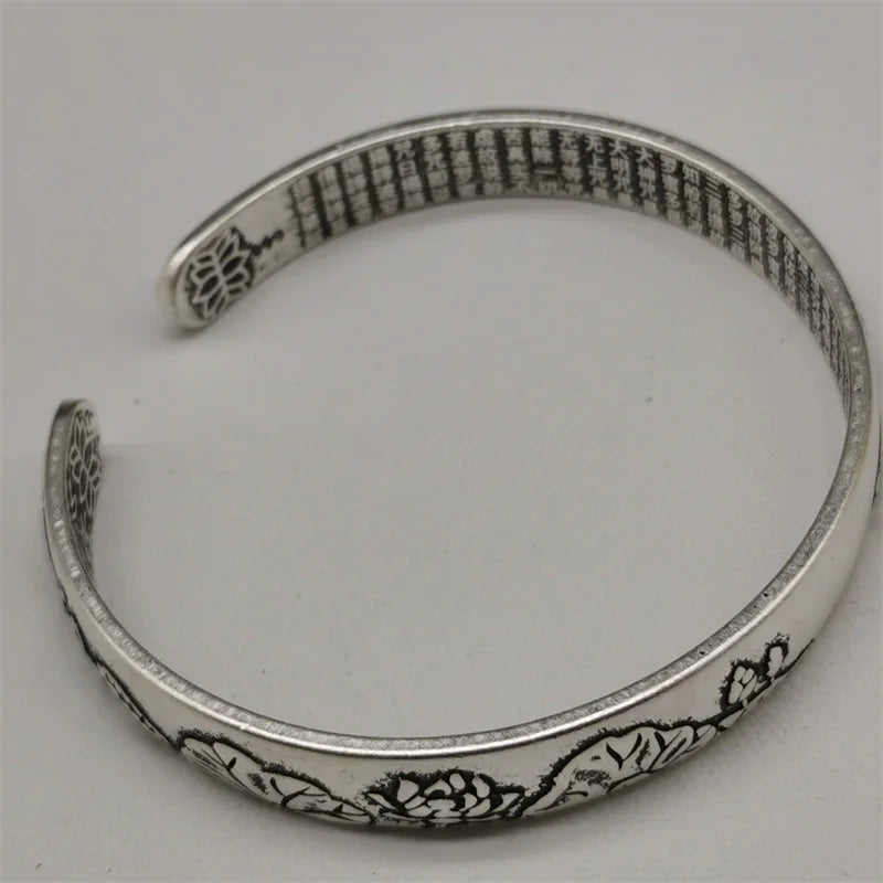 Tibetan Silver Inlaid Guan Jing Bracelet Bangles Charm Jewelry
