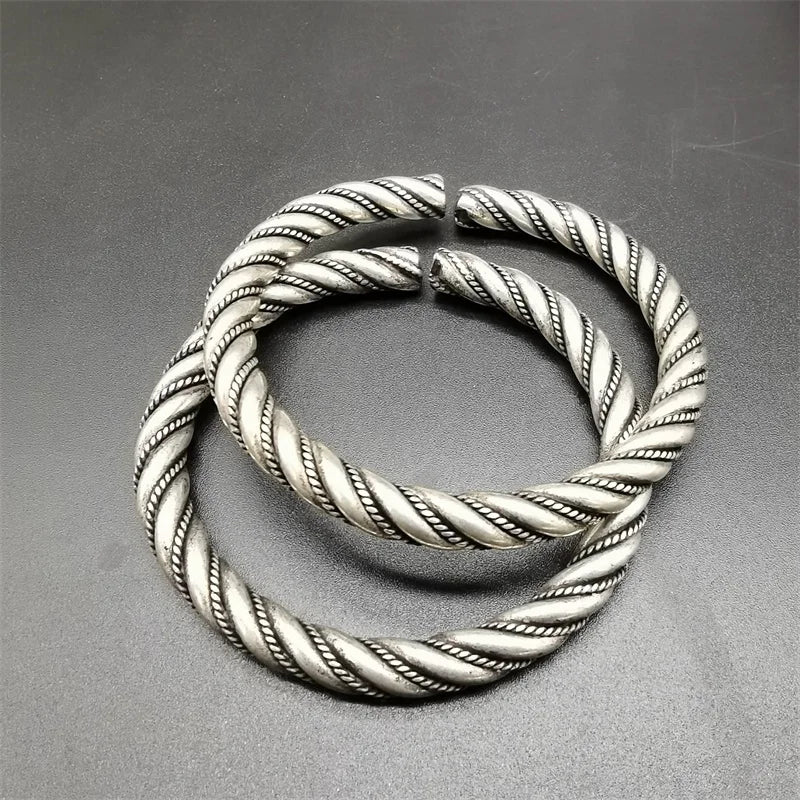 Handmade Tibetan Silver Rotating Bracelet Bangle Charm Jewelry