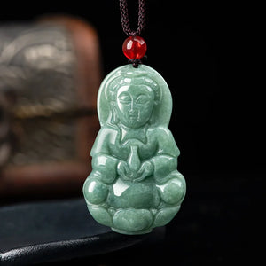Hand Carved Jade Guanyin Buddha Emerald Necklace Pendant