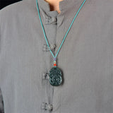 Cyan Jade Lion Pingan Buckle Pendant Necklace Charm Jewelry Couple