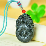 Cyan Jade Lion Pingan Buckle Pendant Necklace Charm Jewelry Couple