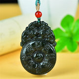 Cyan Jade Lion Pingan Buckle Pendant Necklace Charm Jewelry Couple