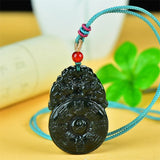 Cyan Jade Lion Pingan Buckle Pendant Necklace Charm Jewelry Couple