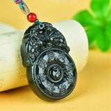 Cyan Jade Lion Pingan Buckle Pendant Necklace Charm Jewelry Couple