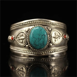 Tibetan Silver Inlaid Sapphire Cuff Bracelet Bangle for Men Women