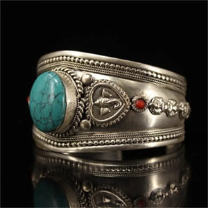 Tibetan Silver Inlaid Sapphire Cuff Bracelet Bangle for Men Women