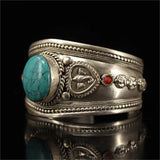 Tibetan Silver Inlaid Sapphire Cuff Bracelet Bangle for Men Women