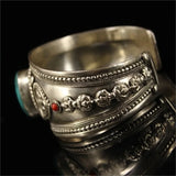 Tibetan Silver Inlaid Sapphire Cuff Bracelet Bangle for Men Women
