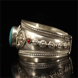 Tibetan Silver Inlaid Sapphire Cuff Bracelet Bangle for Men Women