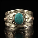 Tibetan Silver Inlaid Sapphire Cuff Bracelet Bangle for Men Women