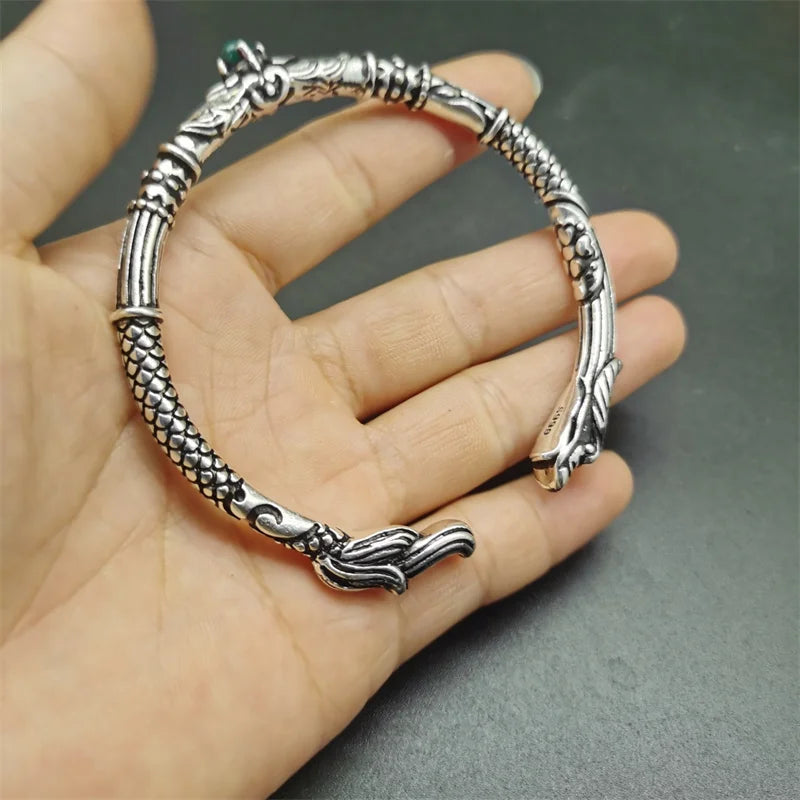 Tibetan Silver Chalcedony Bracelet Bangles Men Women Gift