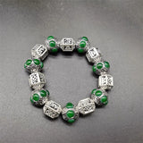 Tibetan Silver Inlaid Green Bracelet Bangles Men Women Couple Gift