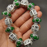 Tibetan Silver Inlaid Green Bracelet Bangles Men Women Couple Gift